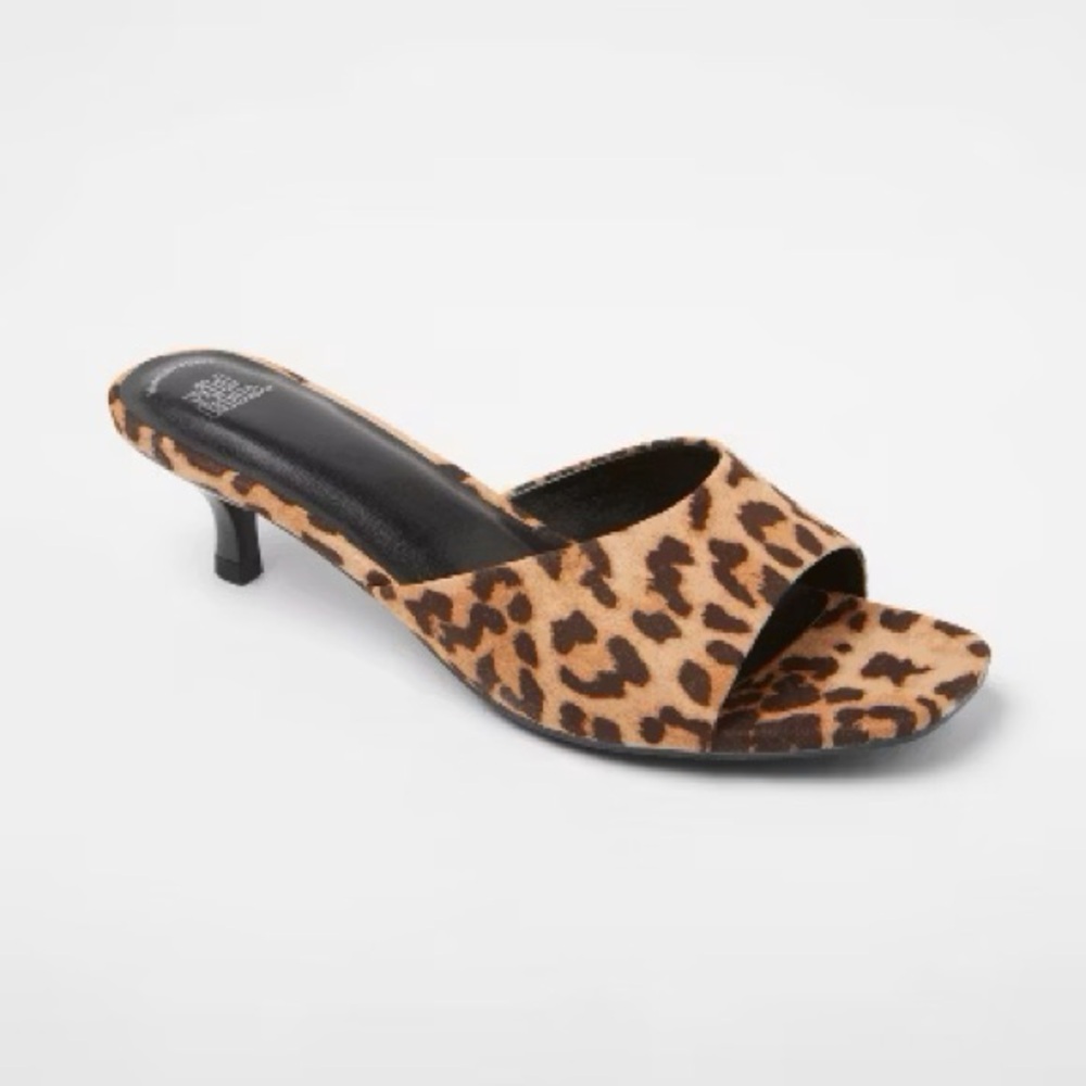 wild fable Leopard Print Open-Toe Kitten Heel Slide - Brown/Black size 6